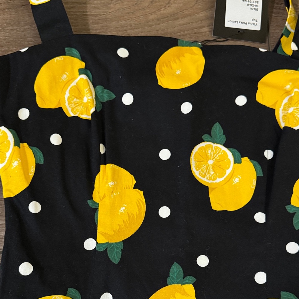 Collectif Black Crop Top with Lemon Print - Picture 5 of 7